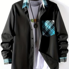 Plaid Pattern Men's Casual Thin Long Sleeve Color Block Button Up Shirt With Chest Pocket, Male Clothes For Summer Spring And Fall Plaid Pattern Men's Casual Thin Long Sleeve Color Block Button Up Shirt With Chest Pocket, Male Clothes For Summer Spring And Fall