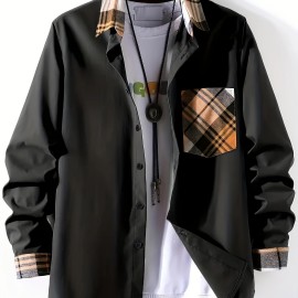 Plaid Pattern Men's Casual Thin Long Sleeve Color Block Button Up Shirt With Chest Pocket, Male Clothes For Summer Spring And Fall Plaid Pattern Men's Casual Thin Long Sleeve Color Block Button Up Shirt With Chest Pocket, Male Clothes For Summer Spring And Fall