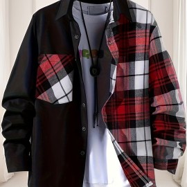 Plaid Pattern Men's Casual Thin Long Sleeve Color Block Button Up Shirt With Chest Pocket, Male Clothes For Summer Spring And Fall Plaid Pattern Men's Casual Thin Long Sleeve Color Block Button Up Shirt With Chest Pocket, Male Clothes For Summer Spring And Fall
