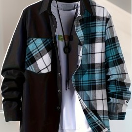 Plaid Pattern Men's Casual Thin Long Sleeve Color Block Button Up Shirt With Chest Pocket, Male Clothes For Summer Spring And Fall Plaid Pattern Men's Casual Thin Long Sleeve Color Block Button Up Shirt With Chest Pocket, Male Clothes For Summer Spring And Fall