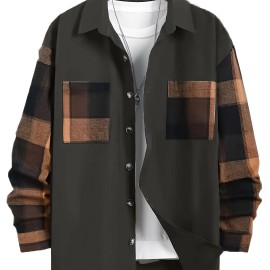 Men's Plaid Long Sleeve Turndown Collar Shirt, Trendy Comfy Shirt For Spring Autumn Men's Plaid Long Sleeve Turndown Collar Shirt, Trendy Comfy Shirt For Spring Autumn