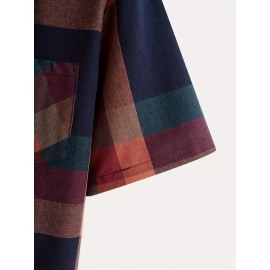 Men's Plaid Turndown Collar Short Sleeve Shirt, Trendy Comfy Shirt For Spring Summer Autumn Men's Plaid Turndown Collar Short Sleeve Shirt, Trendy Comfy Shirt For Spring Summer Autumn