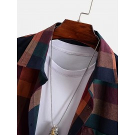 Men's Plaid Turndown Collar Short Sleeve Shirt, Trendy Comfy Shirt For Spring Summer Autumn Men's Plaid Turndown Collar Short Sleeve Shirt, Trendy Comfy Shirt For Spring Summer Autumn