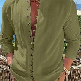 Retro Style Men's Casual Solid Long Sleeve Shirt, Men's Clothes For Spring Summer Autumn, Tops For Men Retro Style Men's Casual Solid Long Sleeve Shirt, Men's Clothes For Spring Summer Autumn, Tops For Men