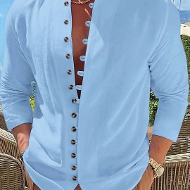 Retro Style Men's Casual Solid Long Sleeve Shirt, Men's Clothes For Spring Summer Autumn, Tops For Men Retro Style Men's Casual Solid Long Sleeve Shirt, Men's Clothes For Spring Summer Autumn, Tops For Men