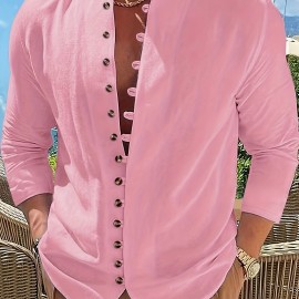 Retro Style Men's Casual Solid Long Sleeve Shirt, Men's Clothes For Spring Summer Autumn, Tops For Men Retro Style Men's Casual Solid Long Sleeve Shirt, Men's Clothes For Spring Summer Autumn, Tops For Men