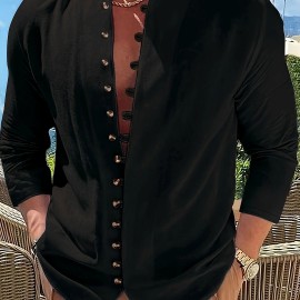 Retro Style Men's Casual Solid Long Sleeve Shirt, Men's Clothes For Spring Summer Autumn, Tops For Men Retro Style Men's Casual Solid Long Sleeve Shirt, Men's Clothes For Spring Summer Autumn, Tops For Men