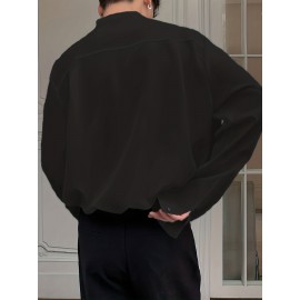 V-neck Men's Solid Long Sleeve Formal Shirt, Casual Men's Top For Spring Fall, Lightweight Male Clothing For Formal Occasions V-neck Men's Solid Long Sleeve Formal Shirt, Casual Men's Top For Spring Fall, Lightweight Male Clothing For Formal Occasions