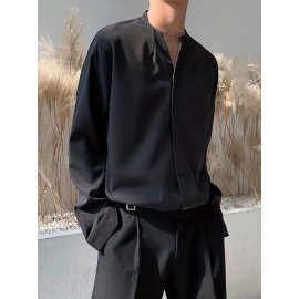 V-neck Men's Solid Long Sleeve Formal Shirt, Casual Men's Top For Spring Fall, Lightweight Male Clothing For Formal Occasions V-neck Men's Solid Long Sleeve Formal Shirt, Casual Men's Top For Spring Fall, Lightweight Male Clothing For Formal Occasions