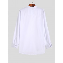 Trendy Men's Casual Solid Long Sleeve Shirt With Mandarin Collar Design, Men's Shirt For Summer, Tops For Men, Gift For Men Trendy Men's Casual Solid Long Sleeve Shirt With Mandarin Collar Design, Men's Shirt For Summer, Tops For Men, Gift For Men