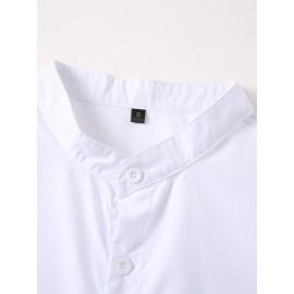 Trendy Men's Casual Solid Long Sleeve Shirt With Mandarin Collar Design, Men's Shirt For Summer, Tops For Men, Gift For Men Trendy Men's Casual Solid Long Sleeve Shirt With Mandarin Collar Design, Men's Shirt For Summer, Tops For Men, Gift For Men