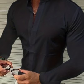 Trendy Men's Casual Solid Long Sleeve Shirt With Mandarin Collar Design, Men's Shirt For Summer, Tops For Men, Gift For Men Trendy Men's Casual Solid Long Sleeve Shirt With Mandarin Collar Design, Men's Shirt For Summer, Tops For Men, Gift For Men