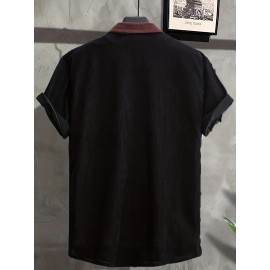 Men's Trendy Splicing Casual Short Sleeve Shirt With Chest Pocket, Men's Shirt For Summer Vacation Resort, Tops For Men, Gift For Men Men's Trendy Splicing Casual Short Sleeve Shirt With Chest Pocket, Men's Shirt For Summer Vacation Resort, Tops For Men, Gift For Men