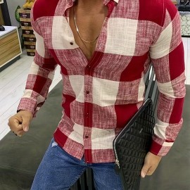 Cotton Blend Men's Shirt Top Turn-Down Collar Long Sleeve Closure Male Casual Shirt For Daily Vacation Beach Cotton Blend Men's Shirt Top Turn-Down Collar Long Sleeve Closure Male Casual Shirt For Daily Vacation Beach