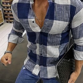 Cotton Blend Men's Shirt Top Turn-Down Collar Long Sleeve Closure Male Casual Shirt For Daily Vacation Beach Cotton Blend Men's Shirt Top Turn-Down Collar Long Sleeve Closure Male Casual Shirt For Daily Vacation Beach