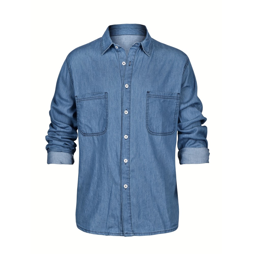 Men's Casual Button Up Long Sleeve Denim Shirt With Chest Pockets, Men's Clothes For Spring Summer Autumn, Tops For Men Men's Casual Button Up Long Sleeve Denim Shirt With Chest Pockets, Men's Clothes For Spring Summer Autumn, Tops For Men