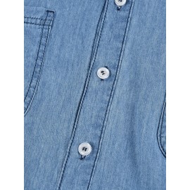 Men's Casual Button Up Long Sleeve Denim Shirt With Chest Pockets, Men's Clothes For Spring Summer Autumn, Tops For Men Men's Casual Button Up Long Sleeve Denim Shirt With Chest Pockets, Men's Clothes For Spring Summer Autumn, Tops For Men