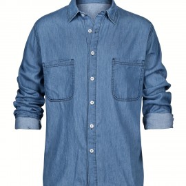 Men's Casual Button Up Long Sleeve Denim Shirt With Chest Pockets, Men's Clothes For Spring Summer Autumn, Tops For Men Men's Casual Button Up Long Sleeve Denim Shirt With Chest Pockets, Men's Clothes For Spring Summer Autumn, Tops For Men
