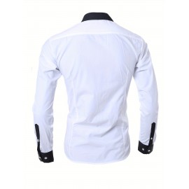 Men's Casual Button Up Contrast Color Long Sleeve Shirt, Men's Clothes For Spring Summer Autumn, Tops For Men