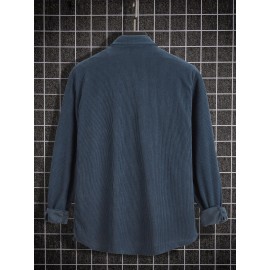 Solid Men's Corduroy Long Sleeve Casual Lapel Shirt With Pockets For Spring Fall Outdoor Solid Men's Corduroy Long Sleeve Casual Lapel Shirt With Pockets For Spring Fall Outdoor