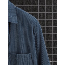 Solid Men's Corduroy Long Sleeve Casual Lapel Shirt With Pockets For Spring Fall Outdoor Solid Men's Corduroy Long Sleeve Casual Lapel Shirt With Pockets For Spring Fall Outdoor