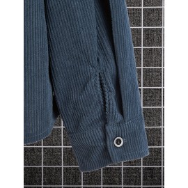 Solid Men's Corduroy Long Sleeve Casual Lapel Shirt With Pockets For Spring Fall Outdoor Solid Men's Corduroy Long Sleeve Casual Lapel Shirt With Pockets For Spring Fall Outdoor