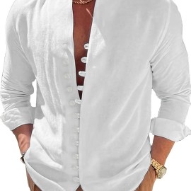 Men's Casual Solid Button Up Long Sleeve Shirt, Men's Clothes For Spring Summer Autumn, Tops For Men Men's Casual Solid Button Up Long Sleeve Shirt, Men's Clothes For Spring Summer Autumn, Tops For Men