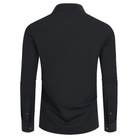 Basic Solid Men's Daily Stretch Formal Dress, Men's Slim Fit Long Sleeve Button Up Shirt, Spring Fall Basic Solid Men's Daily Stretch Formal Dress, Men's Slim Fit Long Sleeve Button Up Shirt, Spring Fall