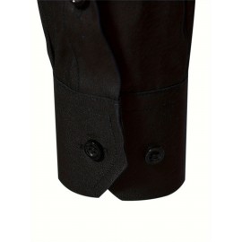 Basic Solid Men's Daily Stretch Formal Dress, Men's Slim Fit Long Sleeve Button Up Shirt, Spring Fall Basic Solid Men's Daily Stretch Formal Dress, Men's Slim Fit Long Sleeve Button Up Shirt, Spring Fall