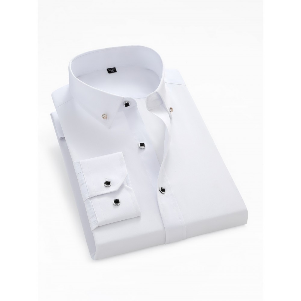 Men's Stylish Solid Shirt, Casual Breathable Lapel Button Up Short Sleeve Shirt Top For Business Activities Men's Stylish Solid Shirt, Casual Breathable Lapel Button Up Short Sleeve Shirt Top For Business Activities