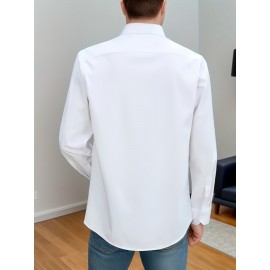 Men's Stylish Solid Shirt, Casual Breathable Lapel Button Up Short Sleeve Shirt Top For Business Activities Men's Stylish Solid Shirt, Casual Breathable Lapel Button Up Short Sleeve Shirt Top For Business Activities