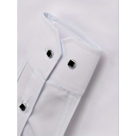 Men's Stylish Solid Shirt, Casual Breathable Lapel Button Up Short Sleeve Shirt Top For Business Activities Men's Stylish Solid Shirt, Casual Breathable Lapel Button Up Short Sleeve Shirt Top For Business Activities