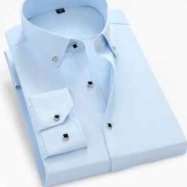 Men's Stylish Solid Shirt, Casual Breathable Lapel Button Up Short Sleeve Shirt Top For Business Activities Men's Stylish Solid Shirt, Casual Breathable Lapel Button Up Short Sleeve Shirt Top For Business Activities