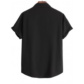 Men's Casual Lapel Solid Basic Tee Shirt, Button Short Sleeve Loose Work Business Shirt For Summer Men's Casual Lapel Solid Basic Tee Shirt, Button Short Sleeve Loose Work Business Shirt For Summer