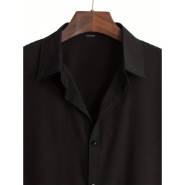 Men's Casual Lapel Solid Basic Tee Shirt, Button Short Sleeve Loose Work Business Shirt For Summer Men's Casual Lapel Solid Basic Tee Shirt, Button Short Sleeve Loose Work Business Shirt For Summer
