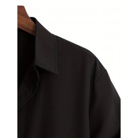 Men's Casual Lapel Solid Basic Tee Shirt, Button Short Sleeve Loose Work Business Shirt For Summer Men's Casual Lapel Solid Basic Tee Shirt, Button Short Sleeve Loose Work Business Shirt For Summer