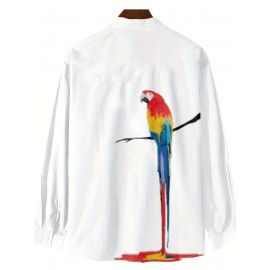 Parrot 3D Pattern Print Men's Casual Long Sleeve Shirt, Men's Shirt For Spring Summer Autumn, Tops For Men Parrot 3D Pattern Print Men's Casual Long Sleeve Shirt, Men's Shirt For Spring Summer Autumn, Tops For Men