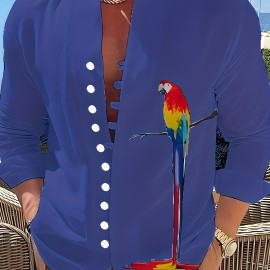 Parrot 3D Pattern Print Men's Casual Long Sleeve Shirt, Men's Shirt For Spring Summer Autumn, Tops For Men Parrot 3D Pattern Print Men's Casual Long Sleeve Shirt, Men's Shirt For Spring Summer Autumn, Tops For Men