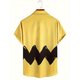 Trendy Comic Style Print Men's Casual Short Sleeve Shirt With Chest Pocket, Men's Shirt For Summer Vacation Resort, Tops For Men, Gift For Men Trendy Comic Style Print Men's Casual Short Sleeve Shirt With Chest Pocket, Men's Shirt For Summer Vacation Resort, Tops For Men, Gift For Men