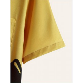 Trendy Comic Style Print Men's Casual Short Sleeve Shirt With Chest Pocket, Men's Shirt For Summer Vacation Resort, Tops For Men, Gift For Men Trendy Comic Style Print Men's Casual Short Sleeve Shirt With Chest Pocket, Men's Shirt For Summer Vacation Resort, Tops For Men, Gift For Men