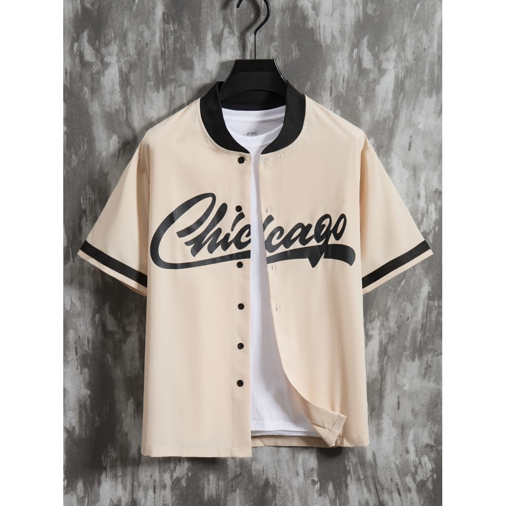 Stylish Letter Print Men's Casual Short Sleeve Shirt, Men's Baseball Jersey For Summer Vacation Resort, Tops For Men, Gift For Men Stylish Letter Print Men's Casual Short Sleeve Shirt, Men's Baseball Jersey For Summer Vacation Resort, Tops For Men, Gift For Men