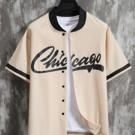 Stylish Letter Print Men's Casual Short Sleeve Shirt, Men's Baseball Jersey For Summer Vacation Resort, Tops For Men, Gift For Men Stylish Letter Print Men's Casual Short Sleeve Shirt, Men's Baseball Jersey For Summer Vacation Resort, Tops For Men, Gift For Men