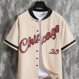 Stylish Letter Print Men's Casual Short Sleeve Shirt, Men's Baseball Jersey For Summer Vacation Resort, Tops For Men, Gift For Men Stylish Letter Print Men's Casual Short Sleeve Shirt, Men's Baseball Jersey For Summer Vacation Resort, Tops For Men, Gift For Men