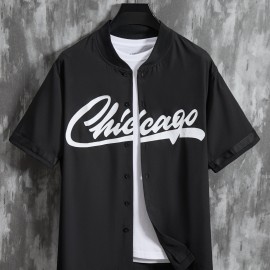 Stylish Letter Print Men's Casual Short Sleeve Shirt, Men's Baseball Jersey For Summer Vacation Resort, Tops For Men, Gift For Men Stylish Letter Print Men's Casual Short Sleeve Shirt, Men's Baseball Jersey For Summer Vacation Resort, Tops For Men, Gift For Men