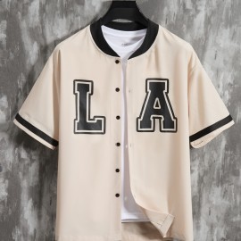 Stylish Letter Print Men's Casual Short Sleeve Shirt, Men's Baseball Jersey For Summer Vacation Resort, Tops For Men, Gift For Men Stylish Letter Print Men's Casual Short Sleeve Shirt, Men's Baseball Jersey For Summer Vacation Resort, Tops For Men, Gift For Men