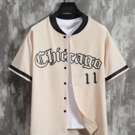 Stylish Letter Print Men's Casual Short Sleeve Shirt, Men's Baseball Jersey For Summer Vacation Resort, Tops For Men, Gift For Men Stylish Letter Print Men's Casual Short Sleeve Shirt, Men's Baseball Jersey For Summer Vacation Resort, Tops For Men, Gift For Men